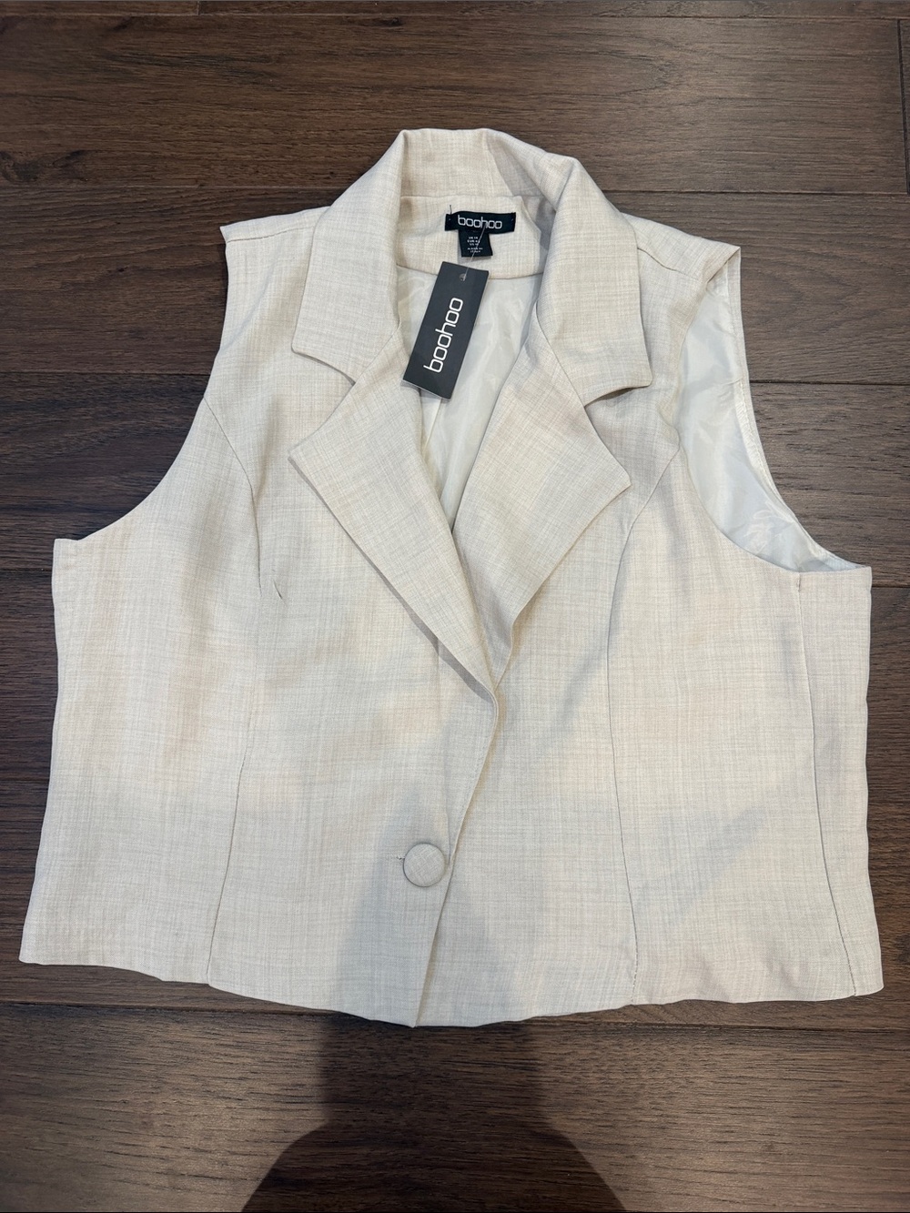 Boohoo Linen Look Tailored Cropped Waistcoat in Beige Size 10 NWT - C39-308